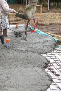 Concrete being poured on a building site